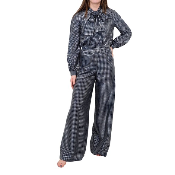 70s Vintage Retro‎ Disco Pants Suit High Waisted Wide Leg Bell Bottoms Size 3/4 - Picture 5 of 8